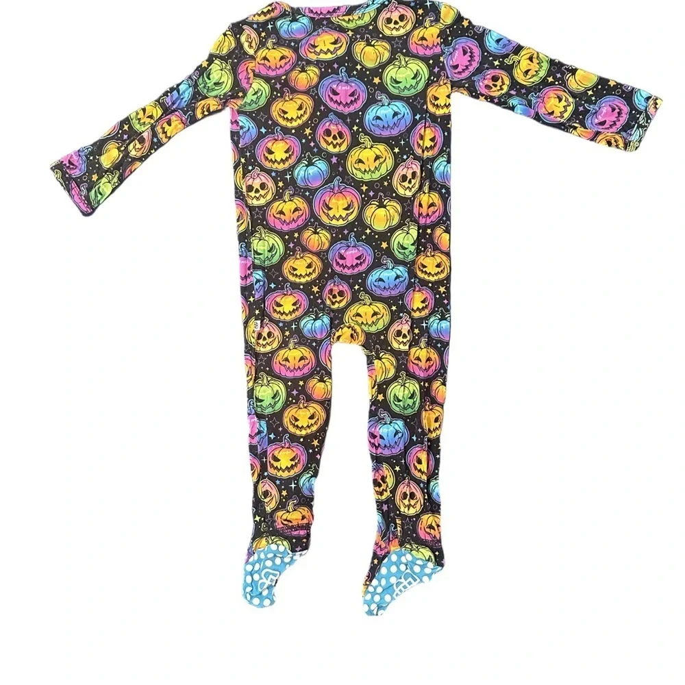Kids Pumpkin Print Footie Pajamas Colorful